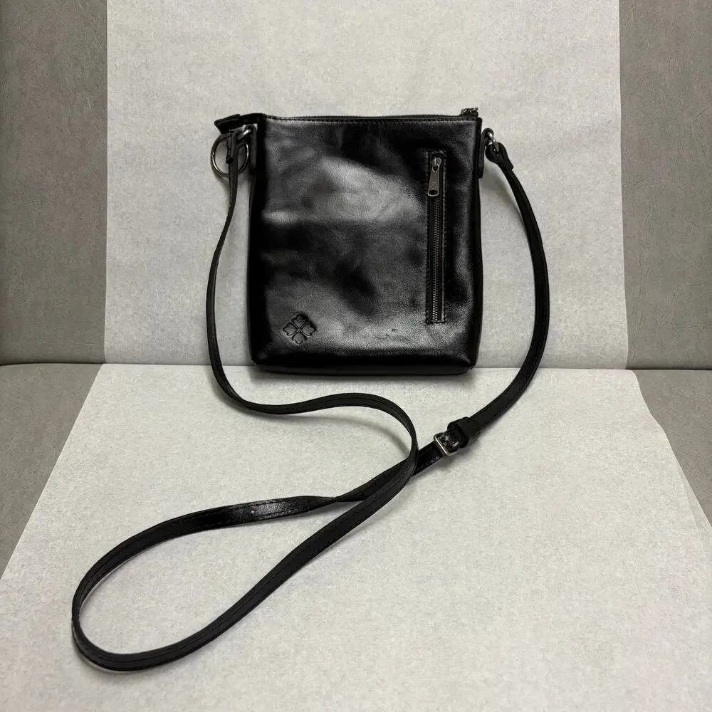 Patricia Nash Black Leather Organizer Messenger Crossbody Minimalist Quiet Lux